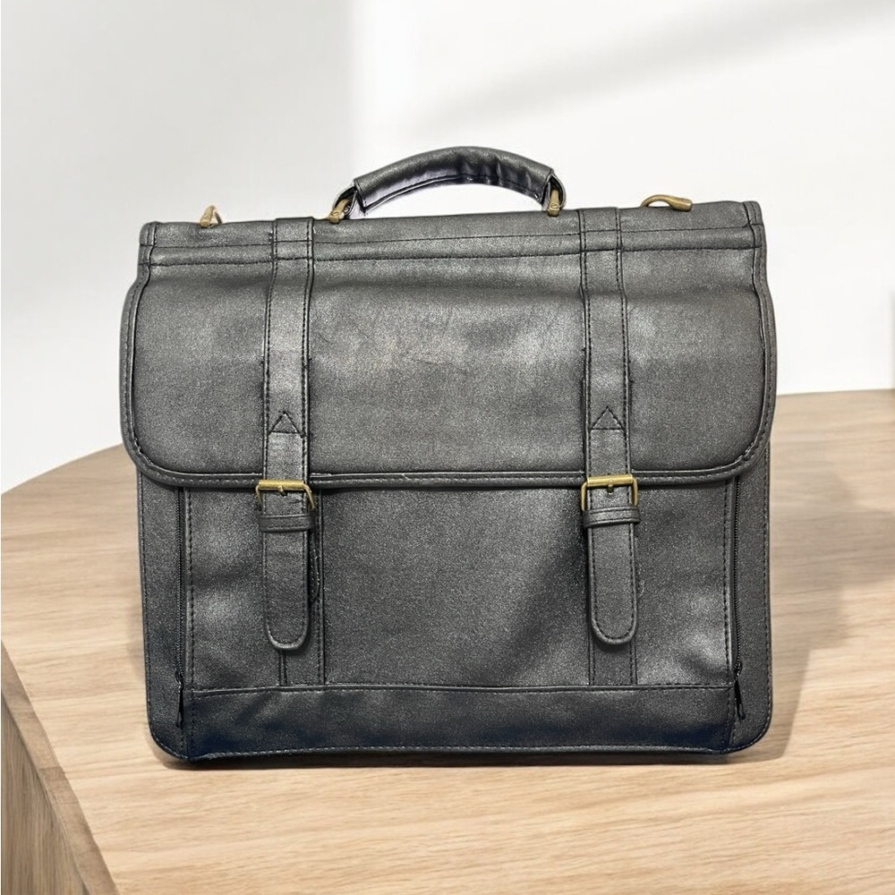 Messenger Bag Men’s Black Leather Crossbody Adjustable Shoulder Computer Bag - Picture 2 of 8